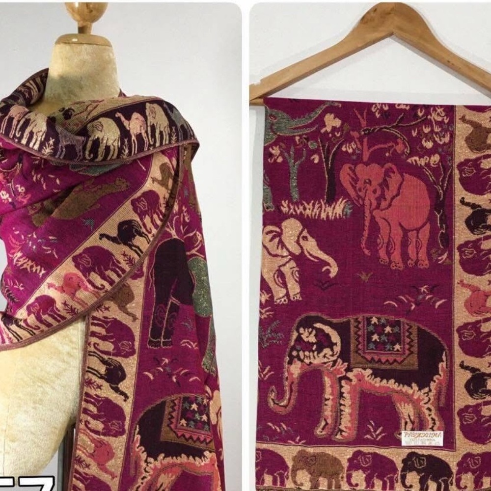 Pink and GoldPatterned Scarf with Fringe - Picture 1 of 5
